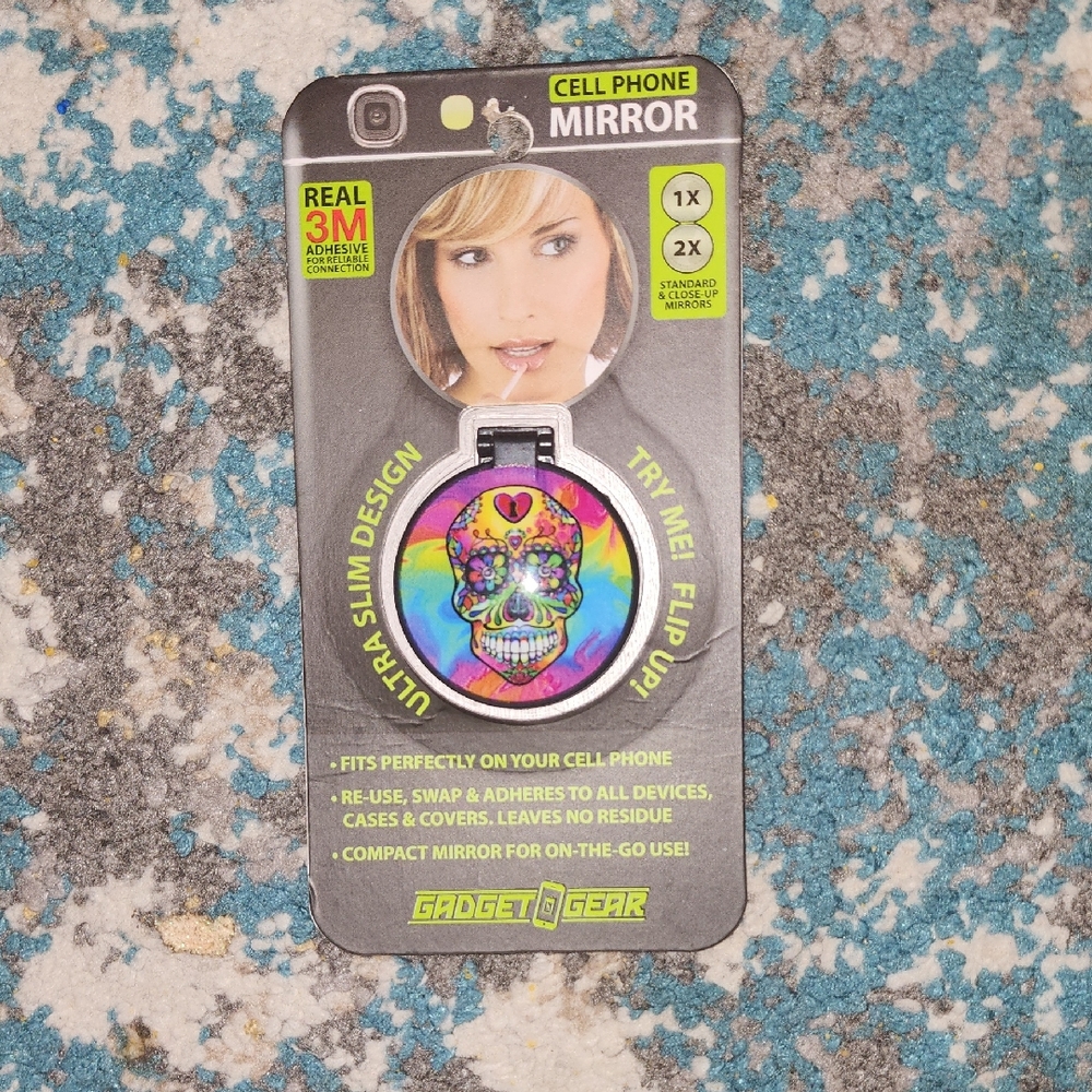 New Gadget Gear Skull Design 3M Adhesive Cell Phone Flip Up Mirror